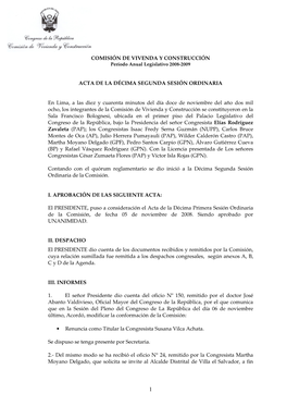 Comisión De Vivenda Y Construcción Acta De La