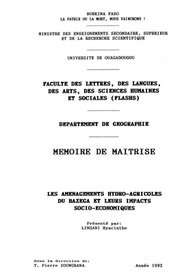 Les Aménagements Hydro-Agricoles Du Bazega Et Leurs Impacts Socio