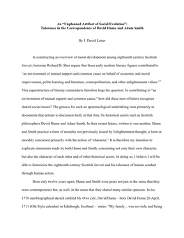 An “Unplanned Artifact of Social Evolution”: Tolerance in the Correspondence of David Hume and Adam Smith