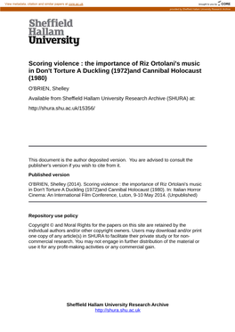 And Cannibal Holocaust (1980) O'brien, Shelley Available from Sheffield Hallam University Research Archive (SHURA) At