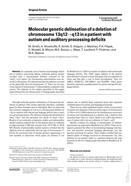 Molecular Genetic Delineation of a Deletion of Chromosome 13Q12→Q13 in a Patient with Autism and Auditory Processing Deficits
