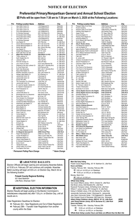 NOTICE of ELECTION Preferential Primary/Nonpartisan General and Annual School Election CANDIDATE LIST and BALLOT QUESTIONS for PULASKI COUNTY – March 3, 2020