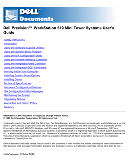 Dell Precision Workstation 610 Mini Tower Systems User's Guide