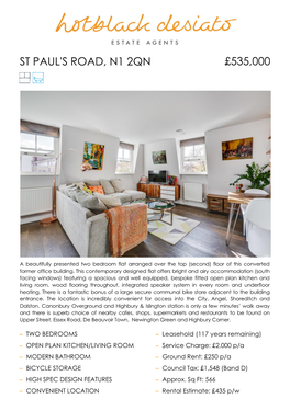 £535,000 St Paul's Road, N1