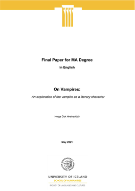 Final Paper for MA Degree on Vampires