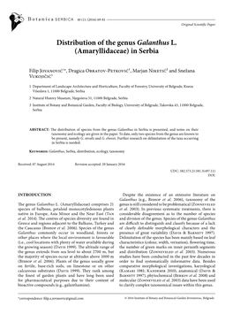 Distribution of the Genus Galanthus L. (Amaryllidaceae) in Serbia