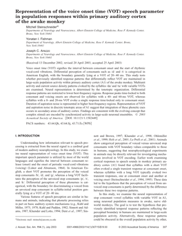 Representation of the Voice Onset Time (VOT) Speech Parameter In