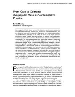 From Cage to Coltrane: (Un)Popular Music As Contemplative Practice