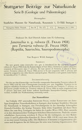 Stuttgarter Beiträge Zur Naturkunde