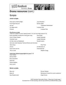 Drama Resources (Cont.) Scripts