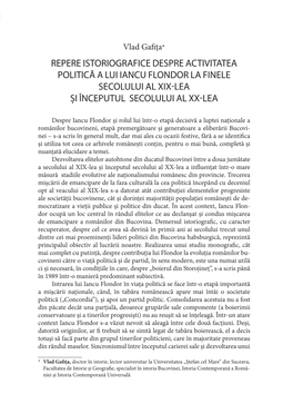 Repere Istoriografice Despre Activitatea Politică a Lui Iancu Flondor La Finele Secolului Al Xix-Lea Și Începutul Secolului