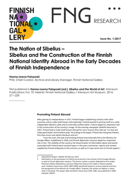 Sibelius and the Construction of the Finnish National Identity Abroad in the Early Decades of Finnish Independence // Hanna-Leena Paloposki --- FNG Research Issue No