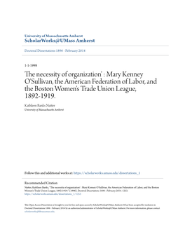 Mary Kenney O'sullivan, the American Federation of Labor, and the Boston Women's Trade Union League, 1892-1919