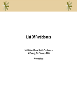 List of Participants (3Rd National Rural Health Conference)