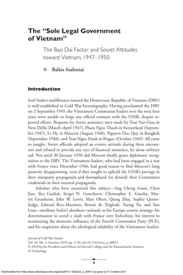 The “Sole Legal Government of Vietnam” the Bao Dai Factor and Soviet Attitudes Toward Vietnam, 1947–1950