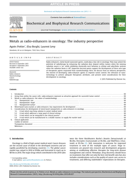 Metals As Radio-Enhancers in Oncology: the Industry Perspective