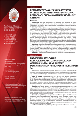 Retrospective Analysis of Anesthesia in Geriatric