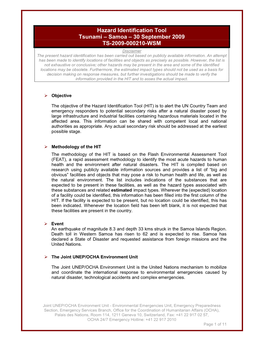 Hazard Identification Tool Tsunami – Samoa – 30 September 2009 TS