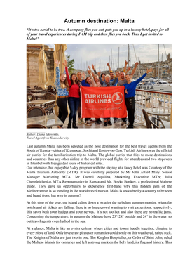 Turkish Airlines and Visit Malta Autumn FAM Trip Visiting Gateway
