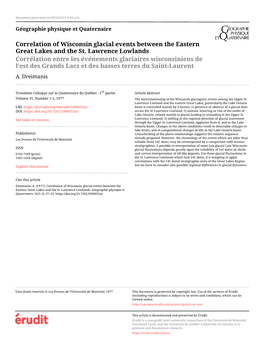 Correlation of Wisconsin Glacial Events Between the Eastern Great Lakes and the St