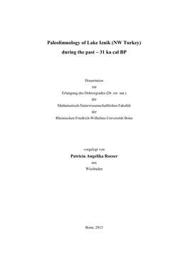 Paleolimnology of Lake Iznik (NW Turkey) During the Past ~ 31 Ka Cal BP