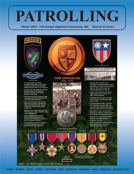 Winter 2019 75Th Ranger Regiment Association, INC. Volume 31 Issue L