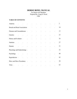 HORSE BOWL MANUAL for Senior 4-H Members Prepared By: Craig H