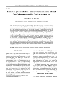 Formation Process of Olivine–Clinopyroxene Cumulates Inferred from Takashima Xenoliths, Southwest Japan Arc