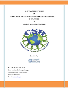 Annual Report 2014-15 on Corporate Social Responsibility and Sustainability Initiatives of Bharat Dynamics Limited