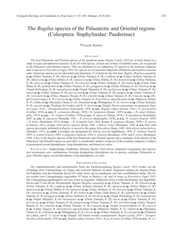 The Rugilus Species of the Palaearctic and Oriental Regions (Coleoptera: Staphylinidae: Paederinae)