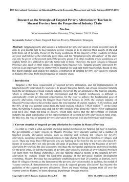 Research on the Strategies of Targeted Poverty Alleviation by Tourism in Shaanxi Province from the Perspective of Industry Chain