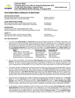 Featured Men's Singles 1R Matches
