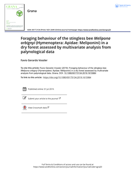 Foraging Behaviour of the Stingless Bee Melipona Orbignyi (Hymenoptera: Apidae: Meliponini) in a Dry Forest Assessed by Multivariate Analysis from Palynological Data