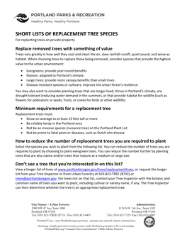 Short Lists of Replacement Tree Species