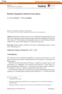 Bochner Integrals in Ordered Vector Spaces