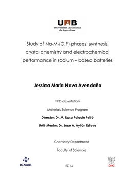 (O,F) Phases: Synthesis, Crystal Chemistry and Electrochemical Performance in Sodium – Based Batteries