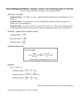 Overview of the Three Pythagorean Means