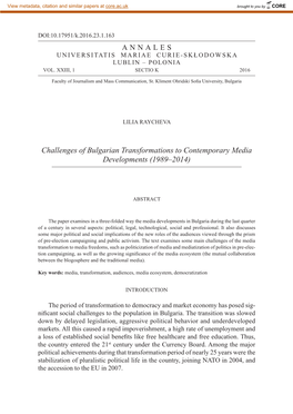 Challenges of Bulgarian Transformations to Contemporary Media Developments (1989–2014)