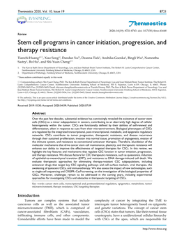 Stem Cell Programs in Cancer Initiation, Progression, and Therapy Resistance