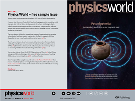 Free Sample Issue Welcome to Your Complimentary Copy of the March 2021 Issue of Physics World Magazine