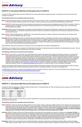 DMM Advisory Keeping You Informed About Classification and Mailing Standards of the United States Postal Service