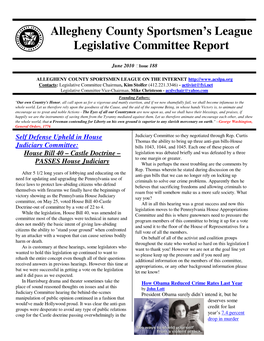 Allegheny County Sportsmen's League Legislative Committee Report