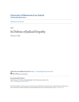 In Defense of Judicial Empathy Thomas B