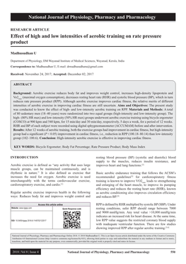 Effect of High and Low Intensities of Aerobic Training on Rate Pressure Product