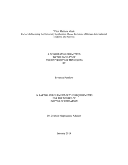 What Matters Most: a DISSERTATION SUBMITTED to the FACULTY OF