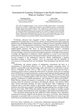 Assessment for Learning Techniques in the Pacific Island Context: What Are Teachers’ Views?