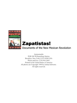 Zapatistas!! Documents of the New Mexican Revolution