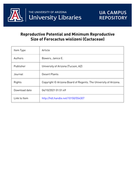 Reproductive Potential and Minimum Reproductive Size of Ferocactus Wislizeni (Cactaceae)