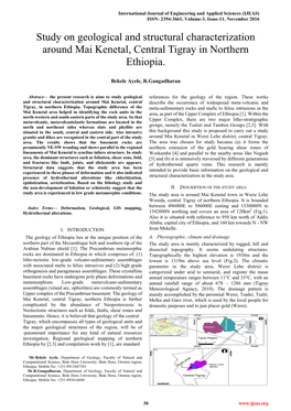 Study on Geological and Structural Characterization Around Mai Kenetal, Central Tigray in Northern Ethiopia