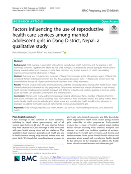 Factors Influencing the Use of Reproductive Health Care Services